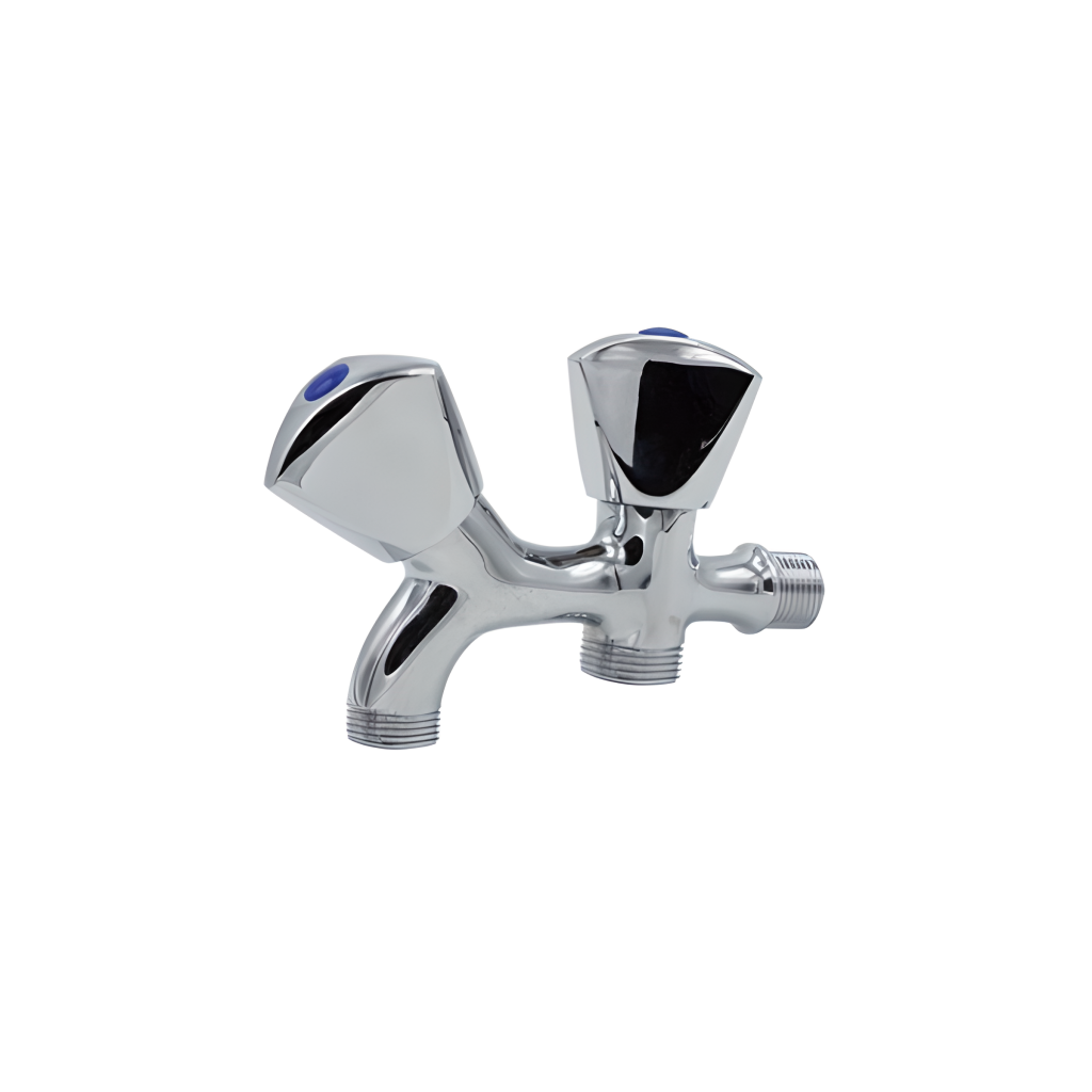 Torneira de máquina dupla 1 rosca tricórnio 1/2" x 3/4"