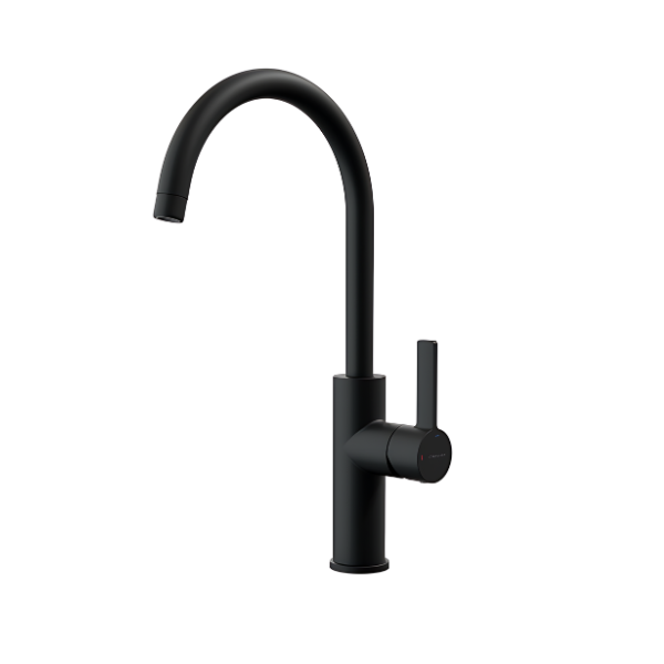 Torneira monocomando de cozinha 330mm 5l/min Alpina Redonda Mate Preto Aberto Frio