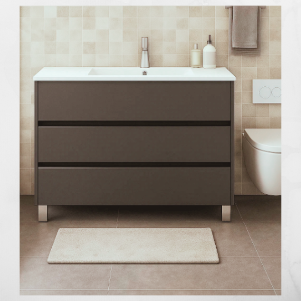 Taiga Móvel 3 gavetas c/pés antracite Torvisco+lavatório branco