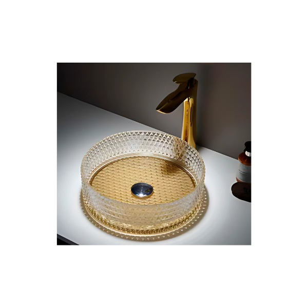 Verona lavatório Pousar vidro transparente c/fundo dourado