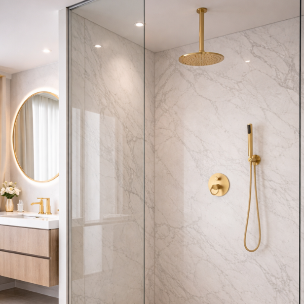 Marselha KIT de duche embutido Ouro mate (Chuveiro ao tecto)