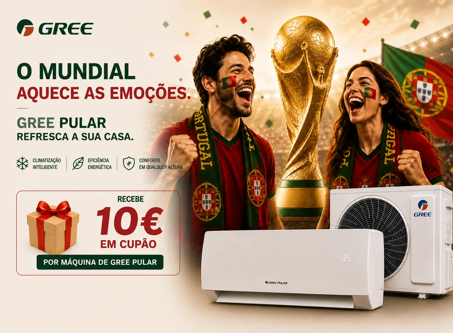 Gree Pular x  World Cup 2026 – Recebe 10€ em cupão por máquina de Gree Pular