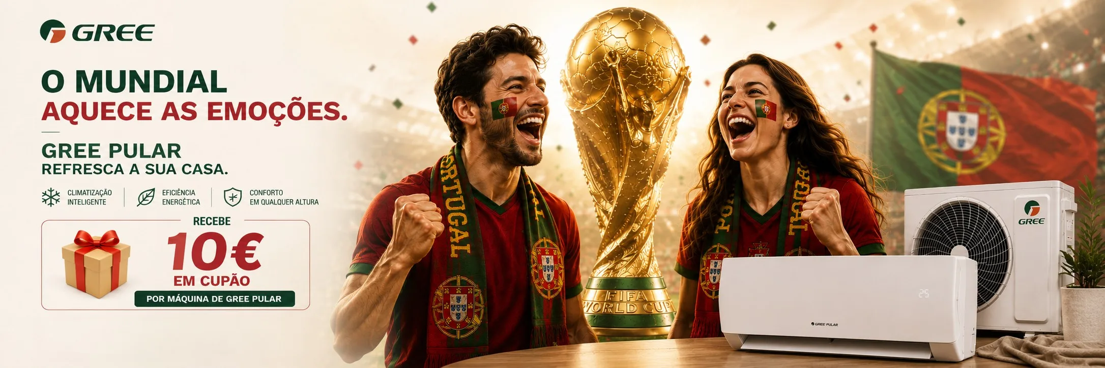 Gree Pular x FIFA World Cup 2026 – Recebe 10€ em cupão por máquina de Gree Pular