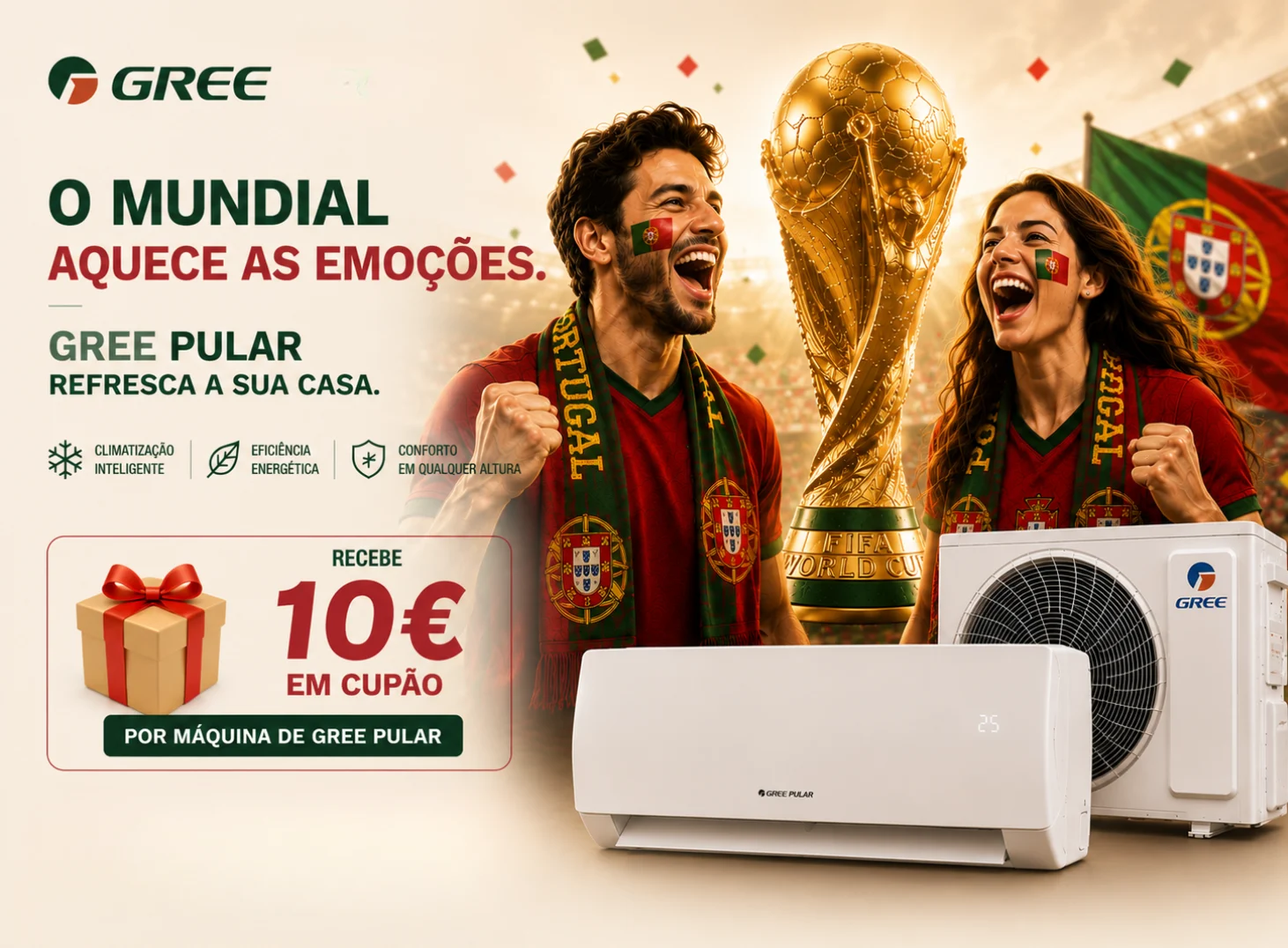 Gree Pular x FIFA World Cup 2026 – Recebe 10€ em cupão por máquina de Gree Pular